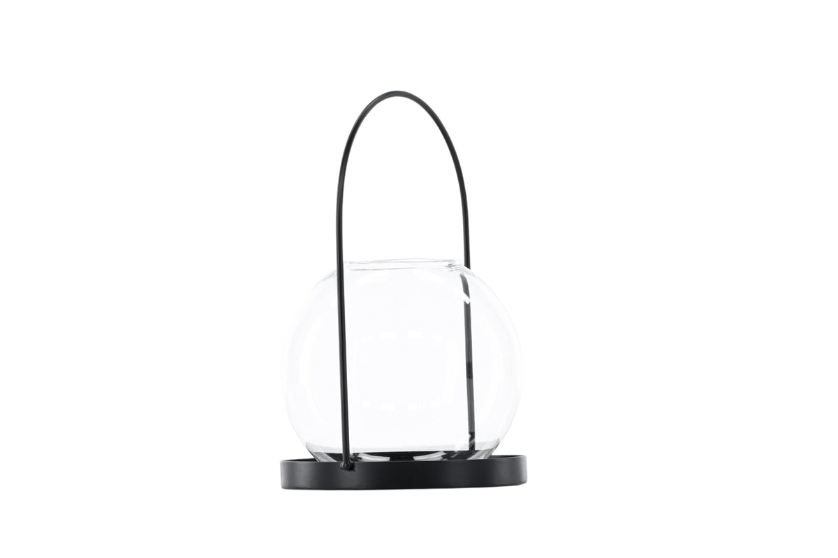 Flora ljuslykta 22x14 cm (höjd 22 cm) svart/klart glas