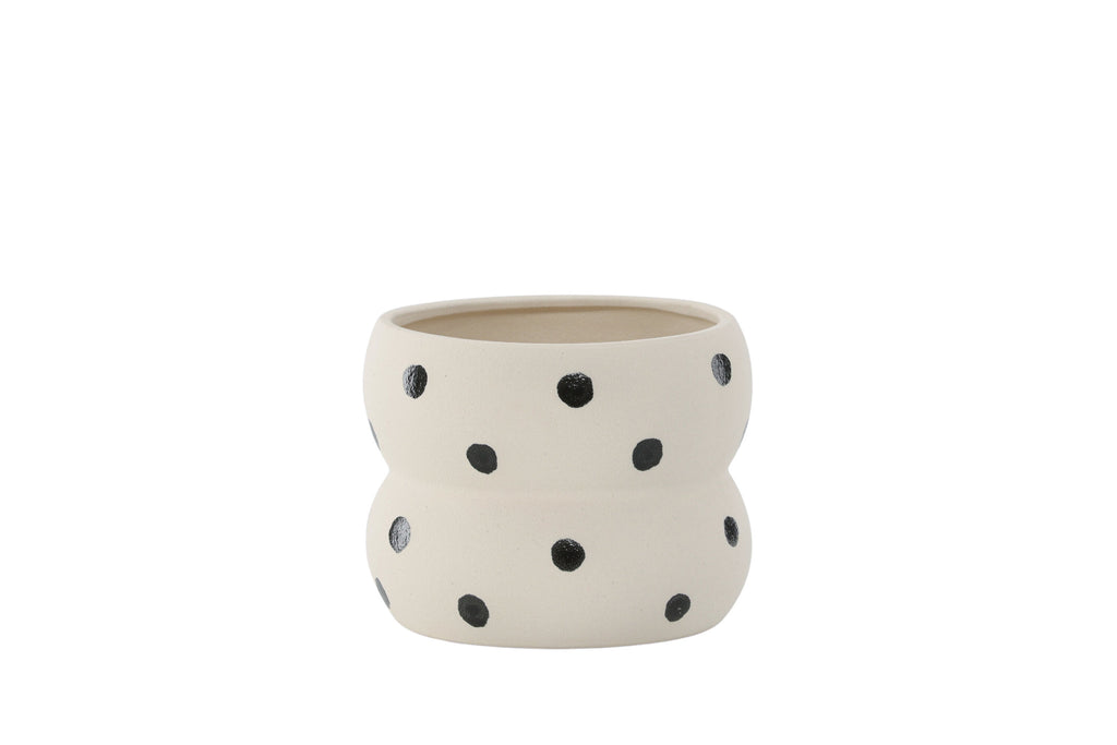 Dapne kruka 16x16x13 cm vit med svarta prickar