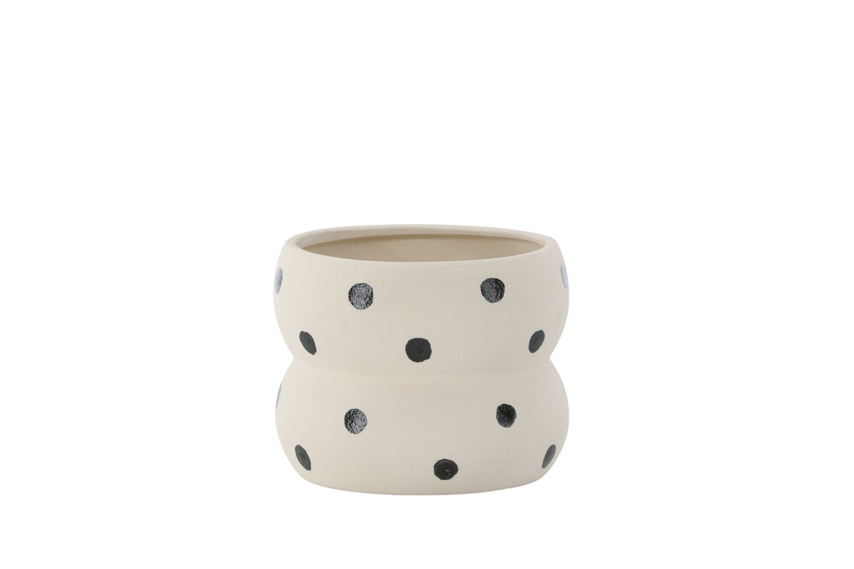 Dapne kruka 16x16x13 cm vit med svarta prickar