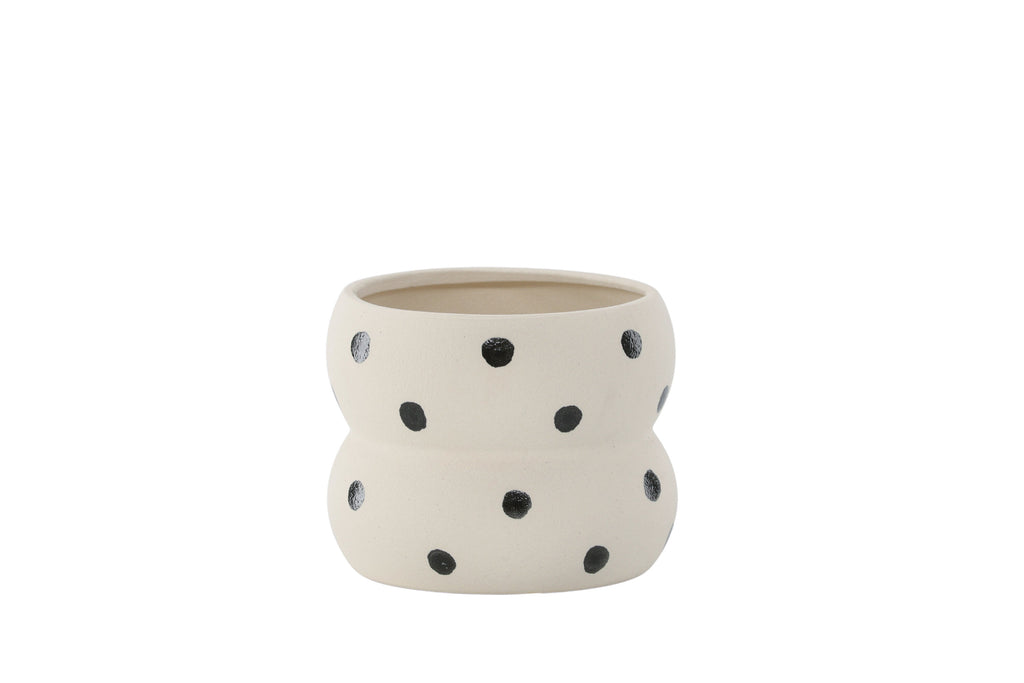 Dapne kruka 16x16x13 cm vit med svarta prickar