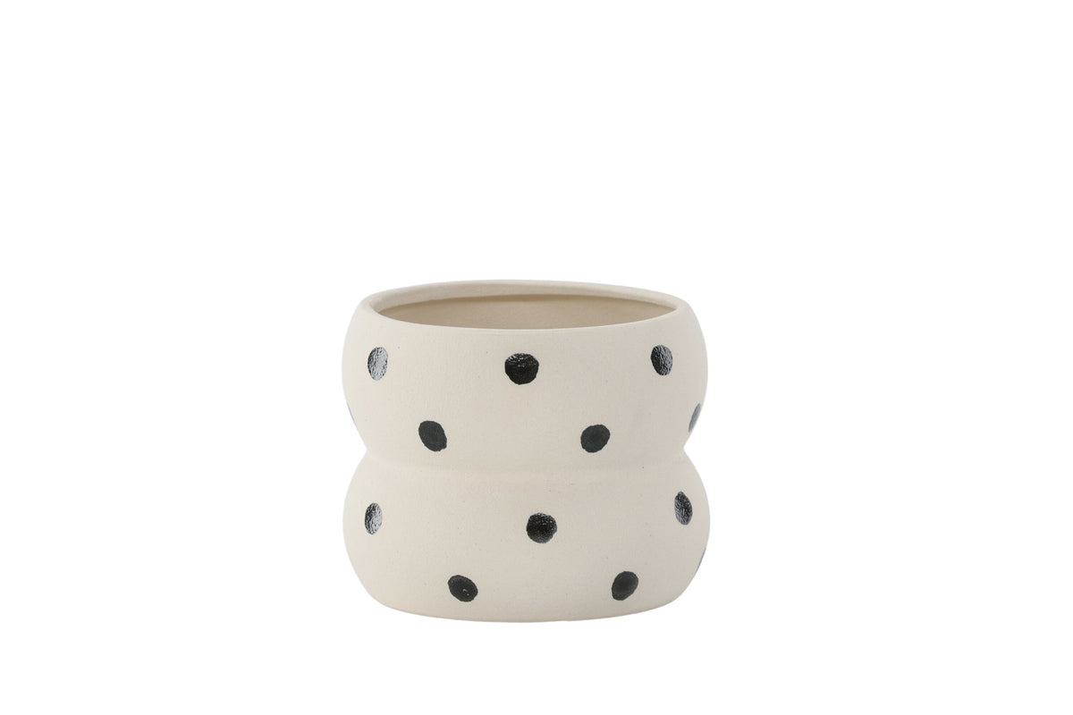 Dapne kruka 16x16x13 cm vit med svarta prickar