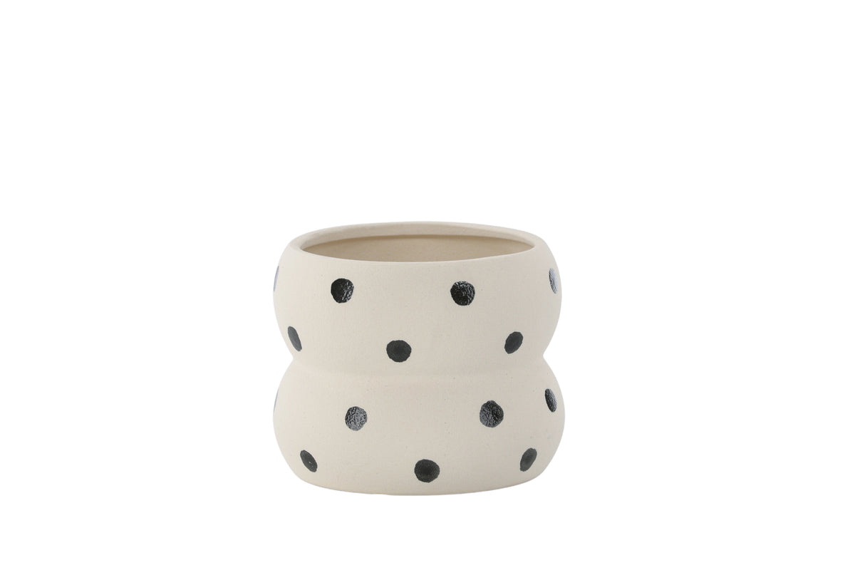 Dapne kruka 16x16x13 cm vit med svarta prickar