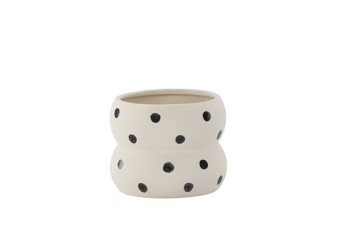 Dapne kruka 16x16x13 cm vit med svarta prickar