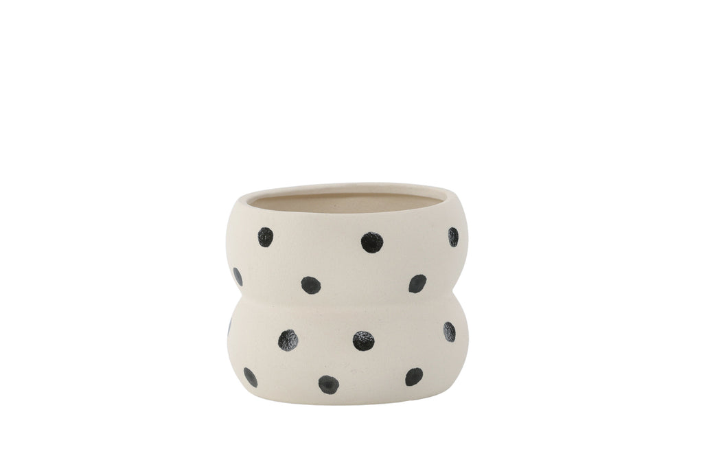 Dapne kruka 16x16x13 cm vit med svarta prickar
