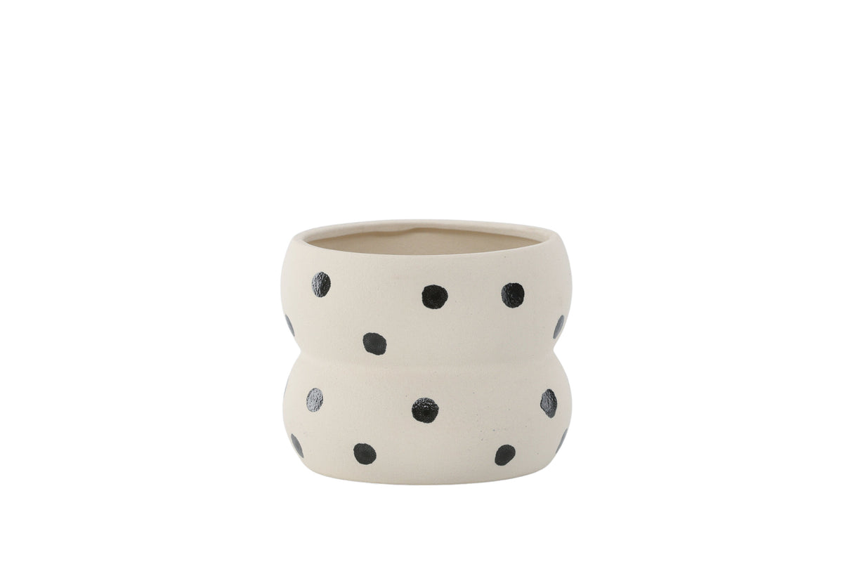 Dapne kruka 16x16x13 cm vit med svarta prickar
