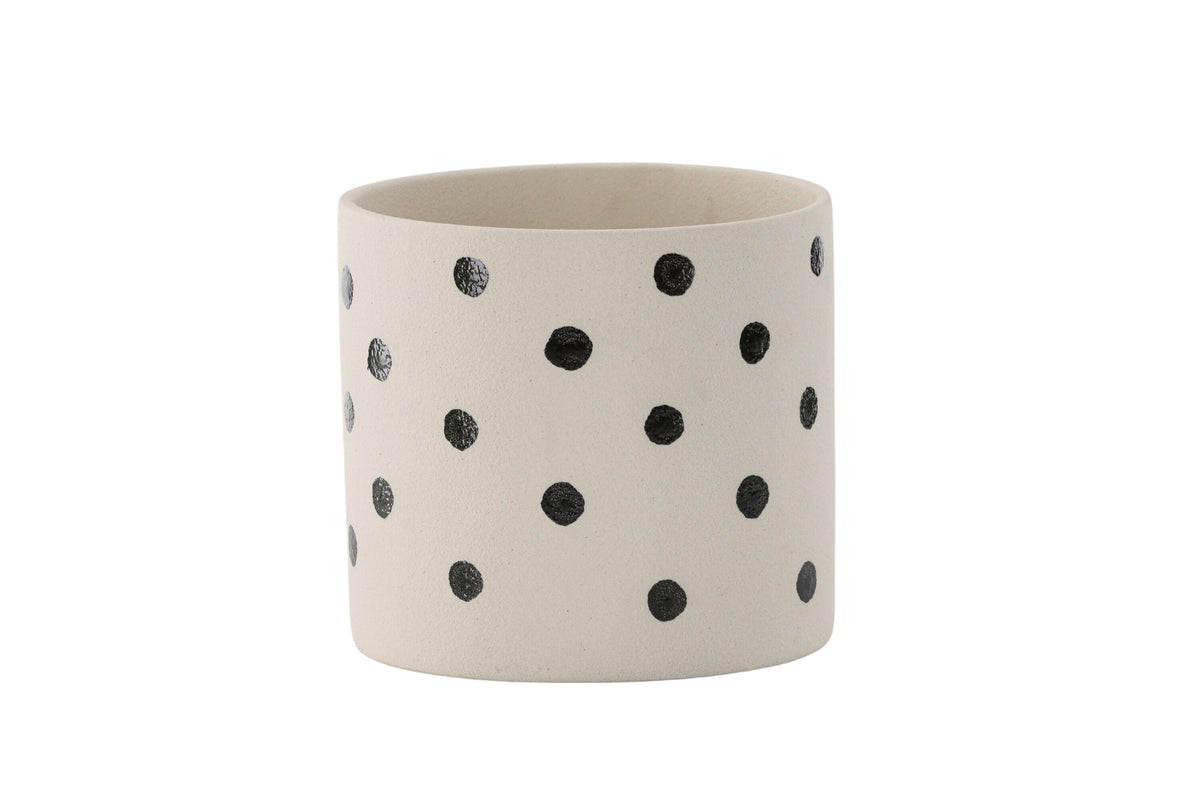Sane kruka 18x18x17 cm vit med svarta prickar