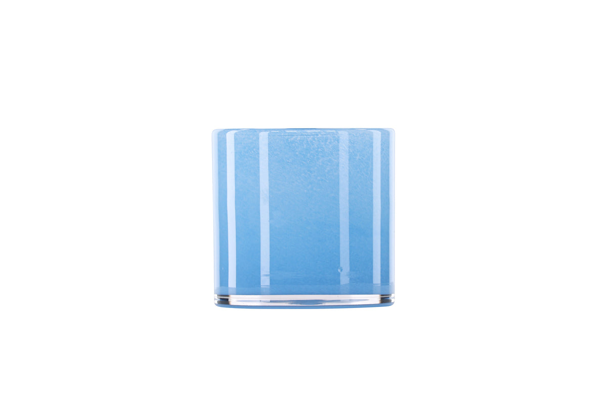Glora ljuslykta 12x12 cm ljusblå glas