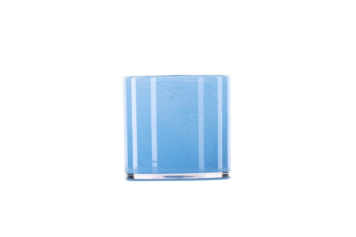 Glora ljuslykta 12x12 cm ljusblå glas