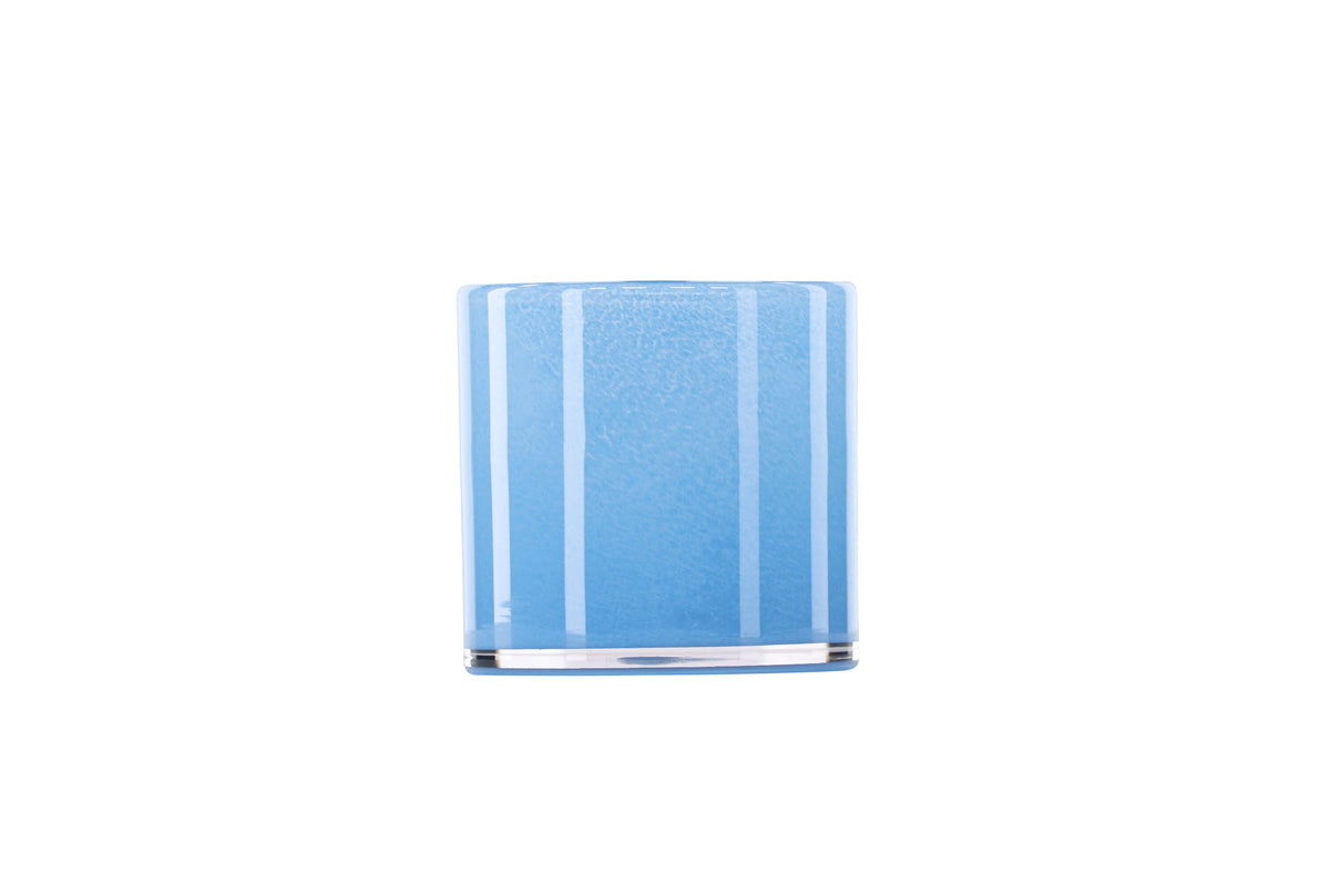 Glora ljuslykta 12x12 cm ljusblå glas