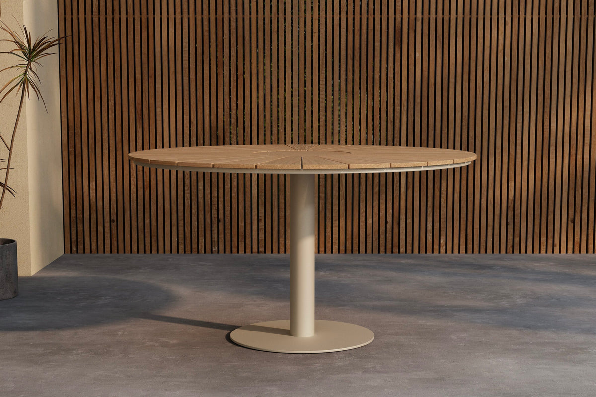 Croft runt matbord Ø120 cm beige aluminium/teak