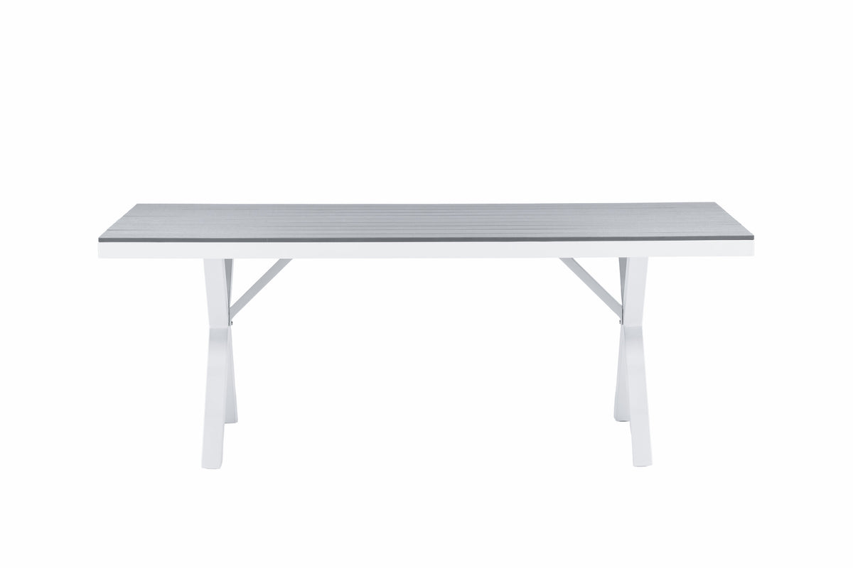 Garcia rektangulärt matbord 100x200 cm vitt aluminium med ljusgrå träimitation