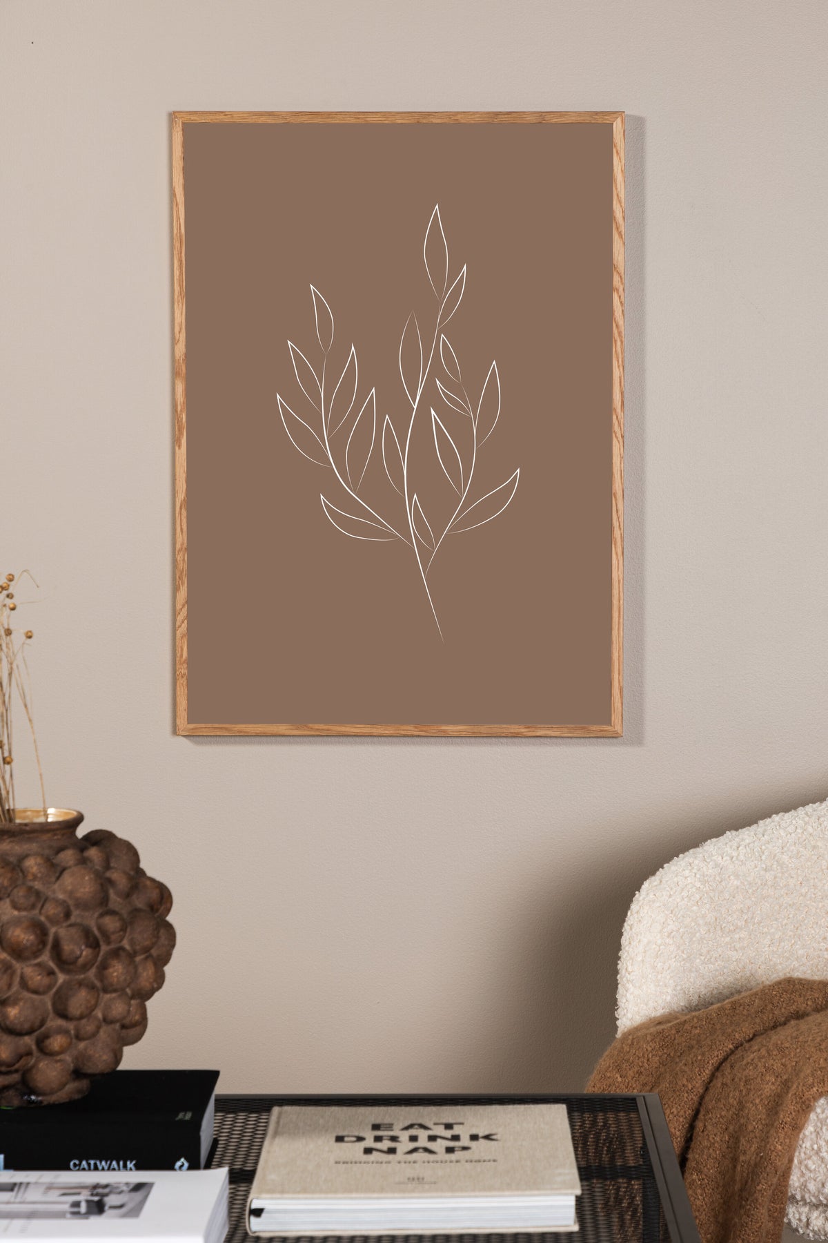 Drawed leaf affisch 30x40 cm brun