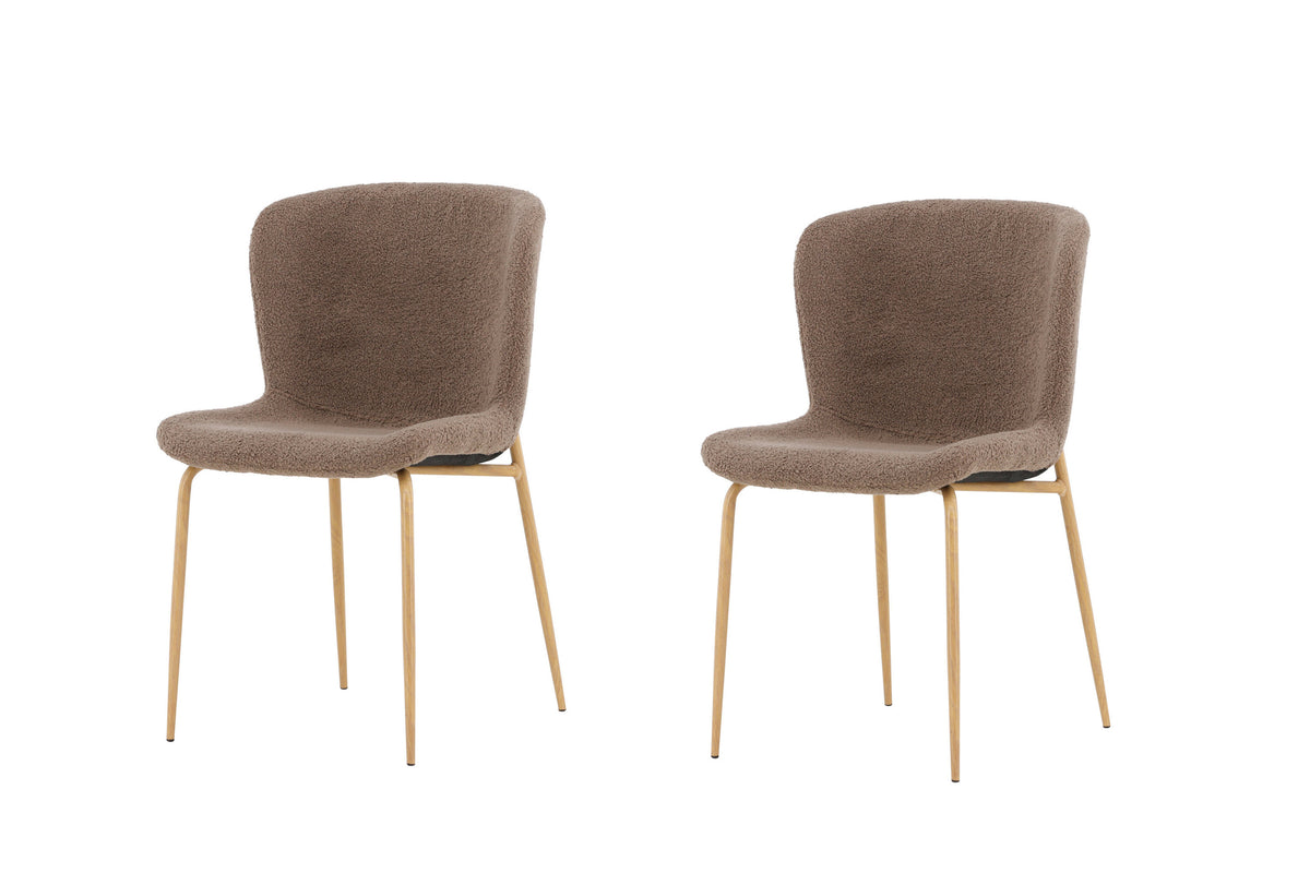 Modesto matstol 2-pack brun bouclé med mockafärgade ben