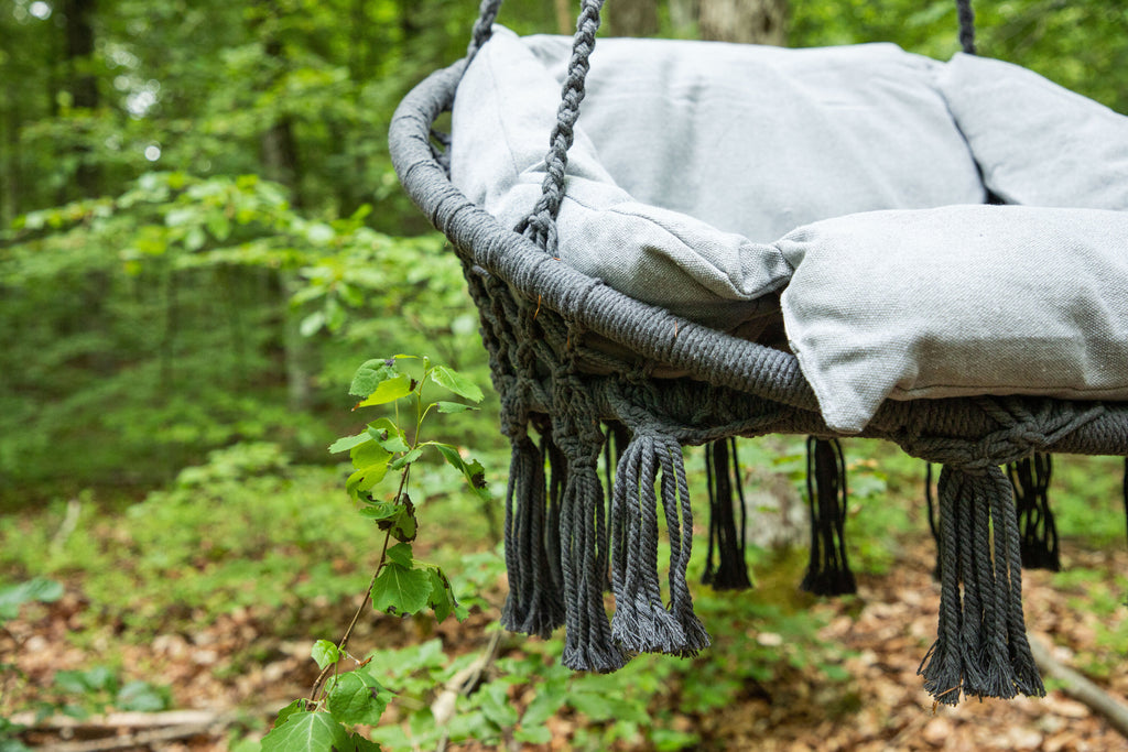Hamtic hammock grå i stål och tyg med kuddar