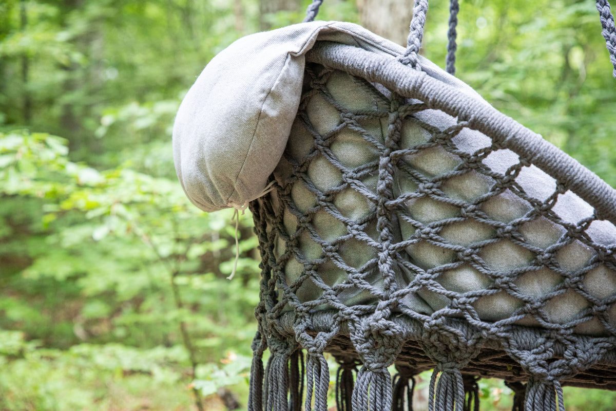 Hamtic hammock grå i stål och tyg med kuddar