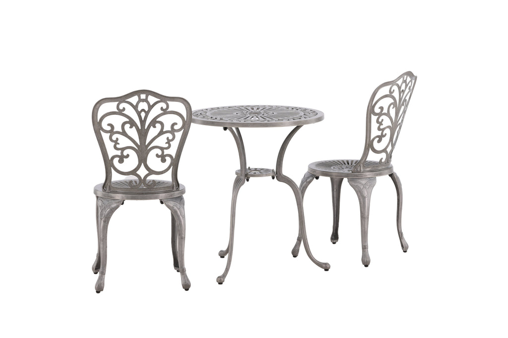 Nandin caféset med 2 stolar och runt bord Ø60 cm silverfärgad aluminium