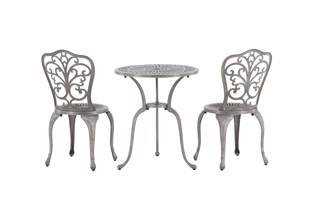 Nandin caféset med 2 stolar och runt bord Ø60 cm silverfärgad aluminium