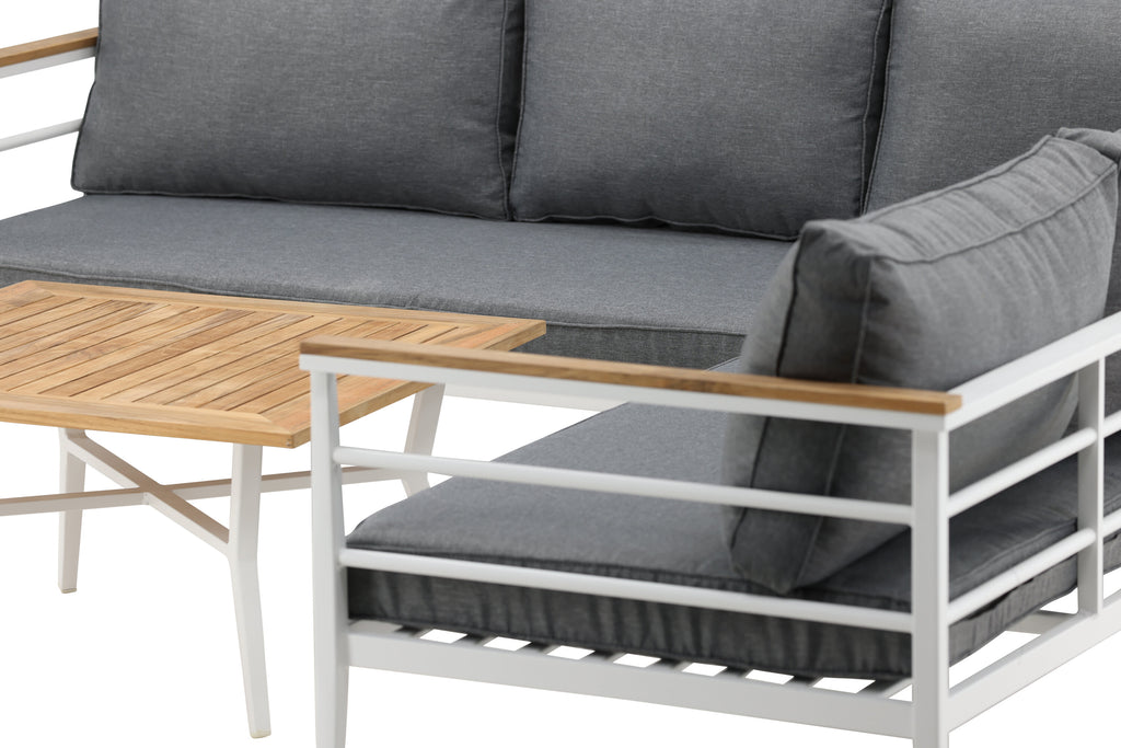 Mexico hörnsoffgrupp i vit aluminium och teak