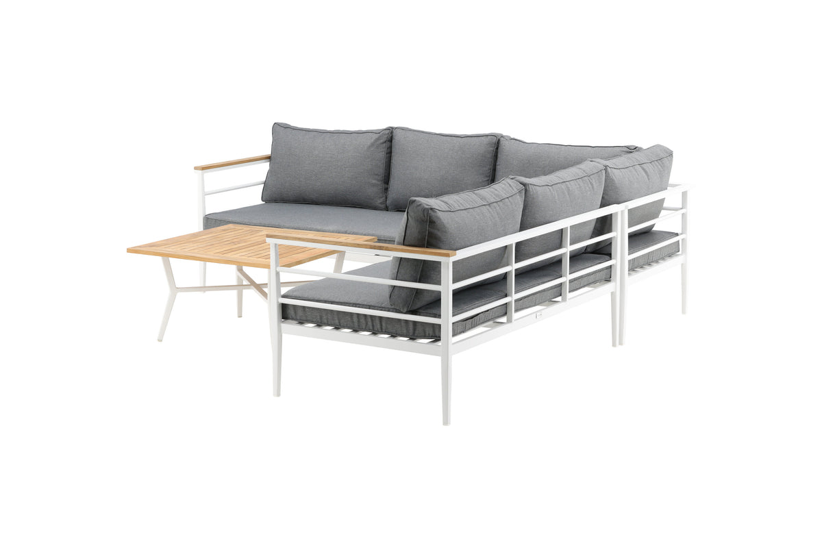 Mexico hörnsoffgrupp i vit aluminium och teak
