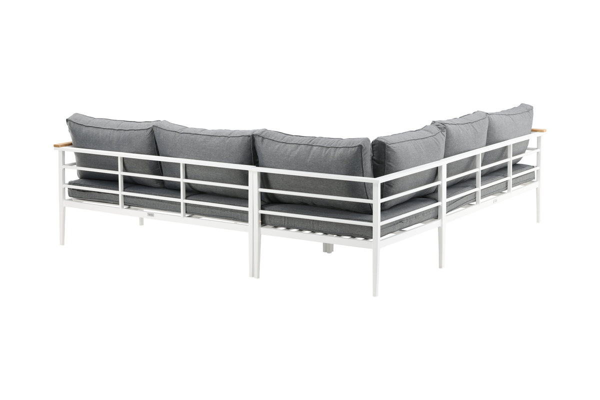 Mexico hörnsoffgrupp i vit aluminium och teak