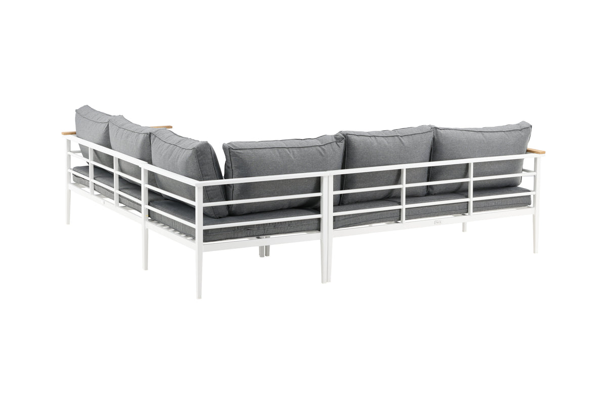 Mexico hörnsoffgrupp i vit aluminium och teak