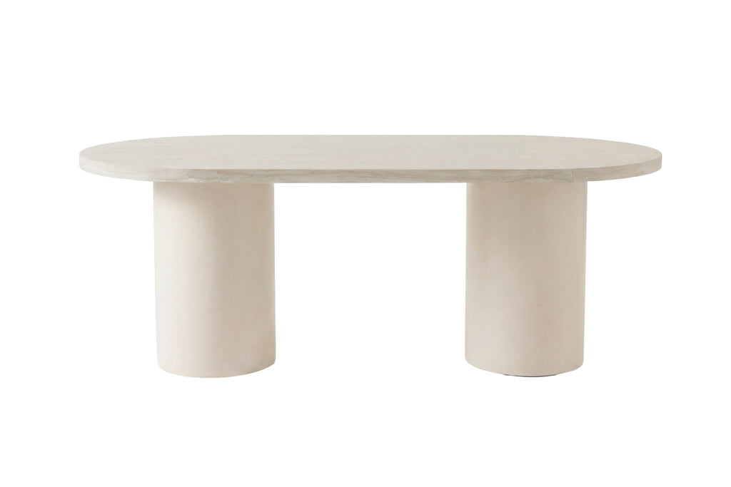 Narvik ovalt matbord 100x200 cm beige MDF med travertinmönstrat papperslaminat