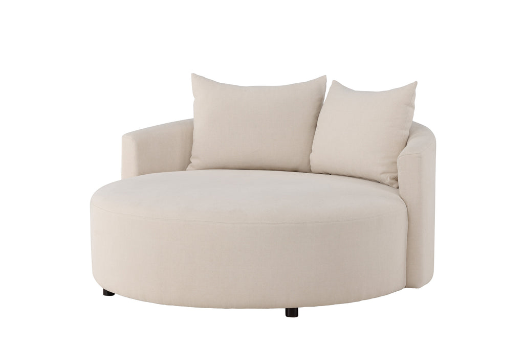 Kelso 3-sitssoffa Ø150 cm trä och beige polyesterlinne