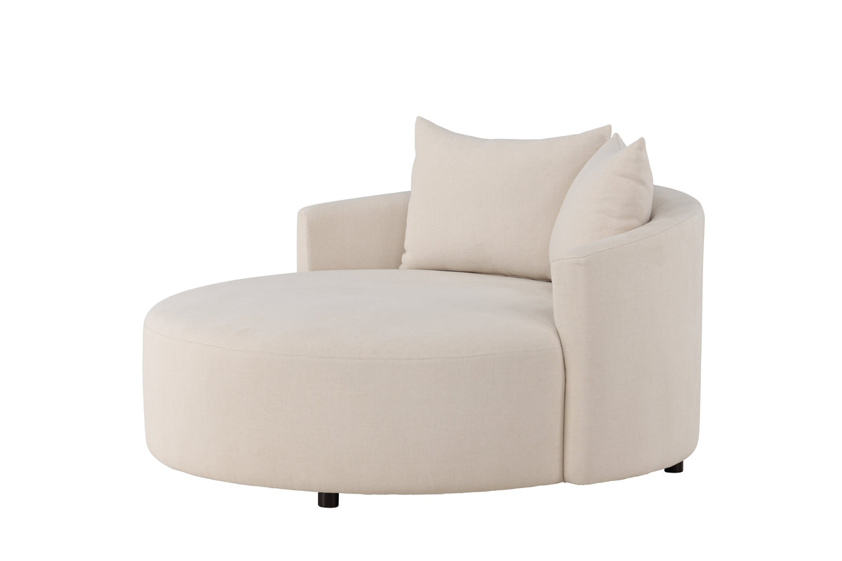 Kelso 3-sitssoffa Ø150 cm trä och beige polyesterlinne