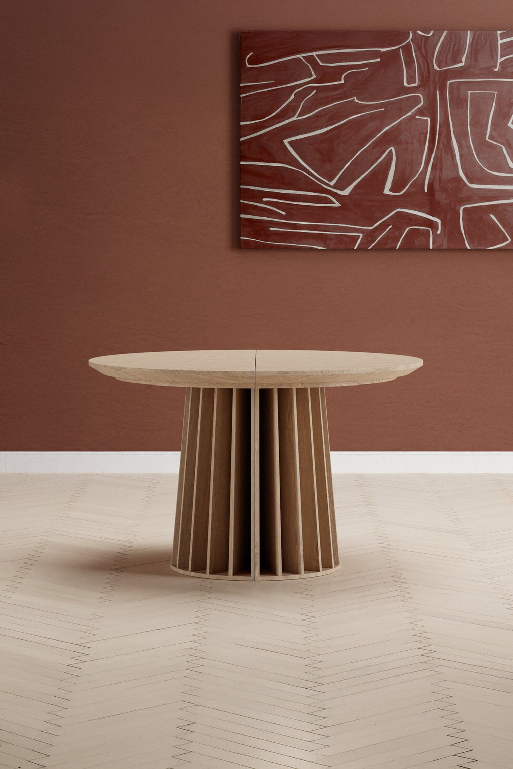 Dope runt matbord naturfärgad MDF med 3D-papperslaminat