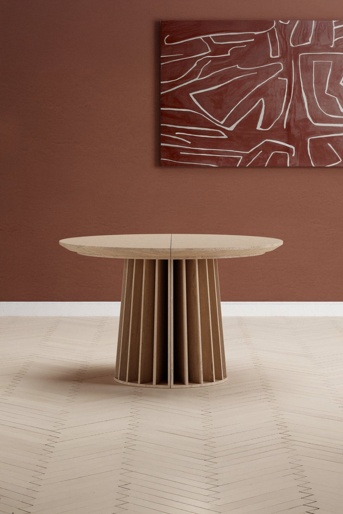 Dope runt matbord naturfärgad MDF med 3D-papperslaminat