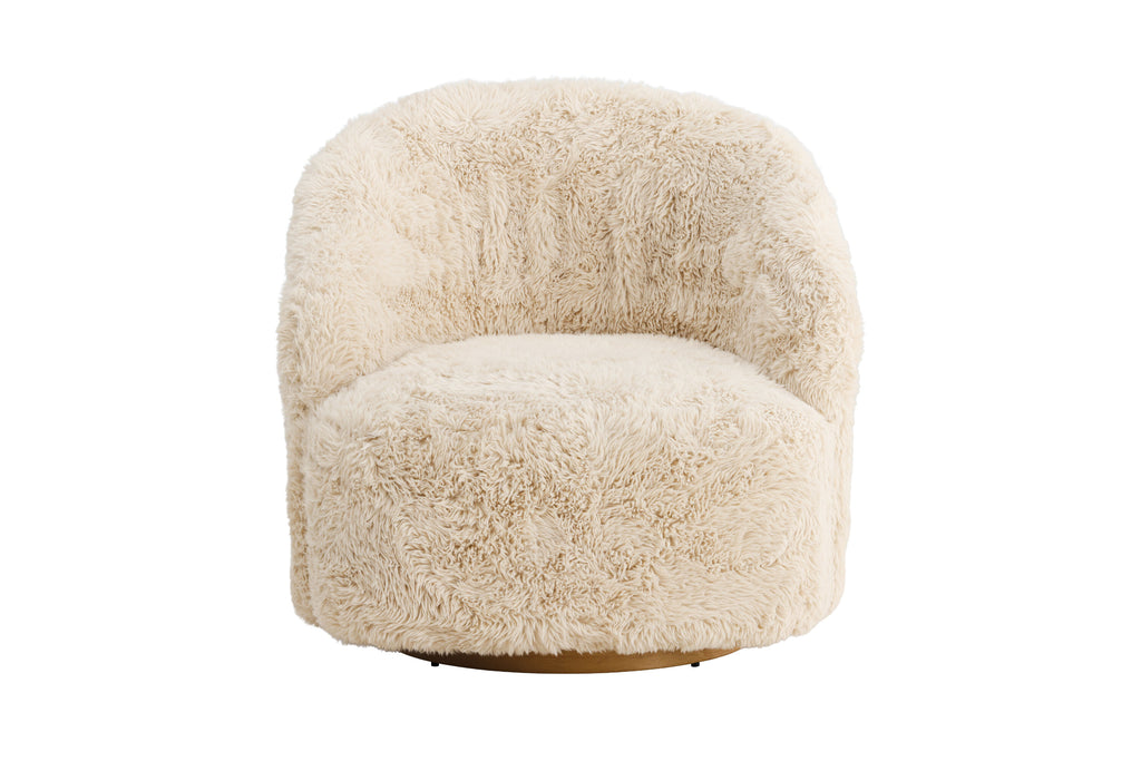 Astru fåtölj beige fuskpäls med metallstomme i träimitation