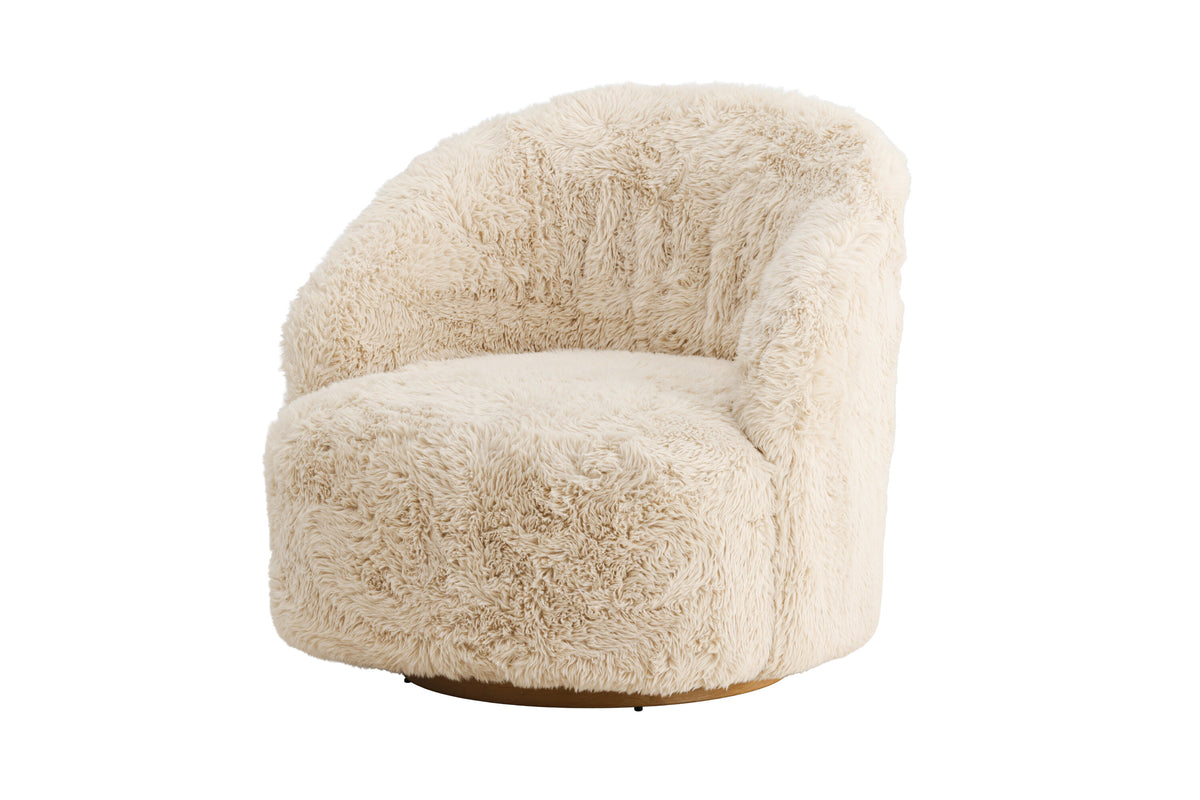 Astru fåtölj beige fuskpäls med metallstomme i träimitation