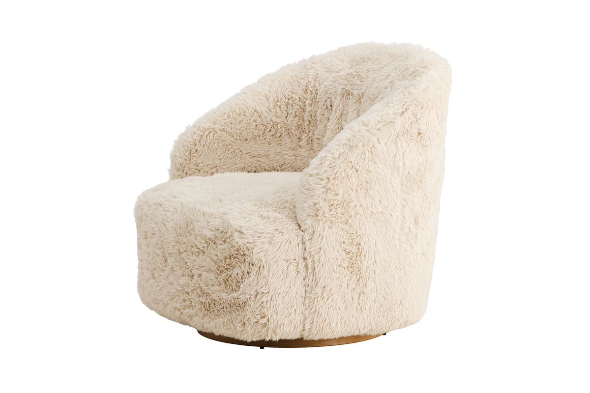 Astru fåtölj beige fuskpäls med metallstomme i träimitation