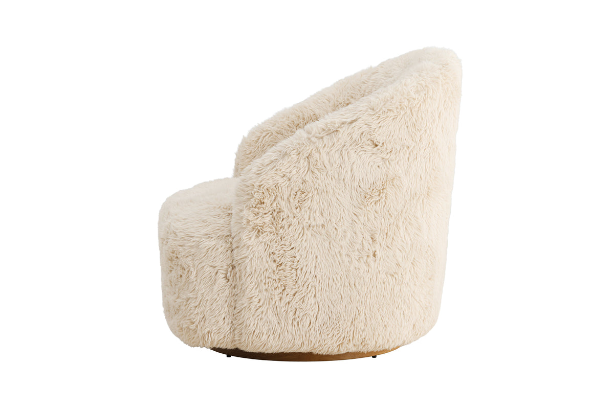 Astru fåtölj beige fuskpäls med metallstomme i träimitation