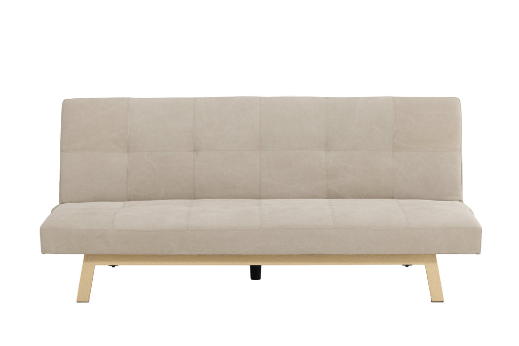 Bodil bäddsoffa beige tyg med linnestruktur och stålstomme i träimitation