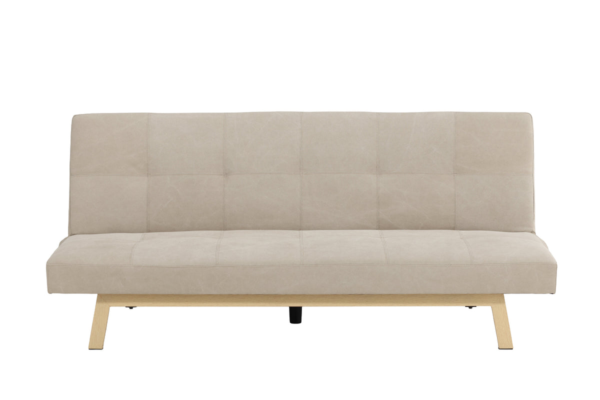 Bodil bäddsoffa beige tyg med linnestruktur och stålstomme i träimitation