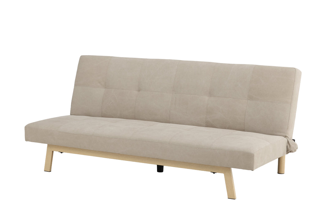 Bodil bäddsoffa beige tyg med linnestruktur och stålstomme i träimitation