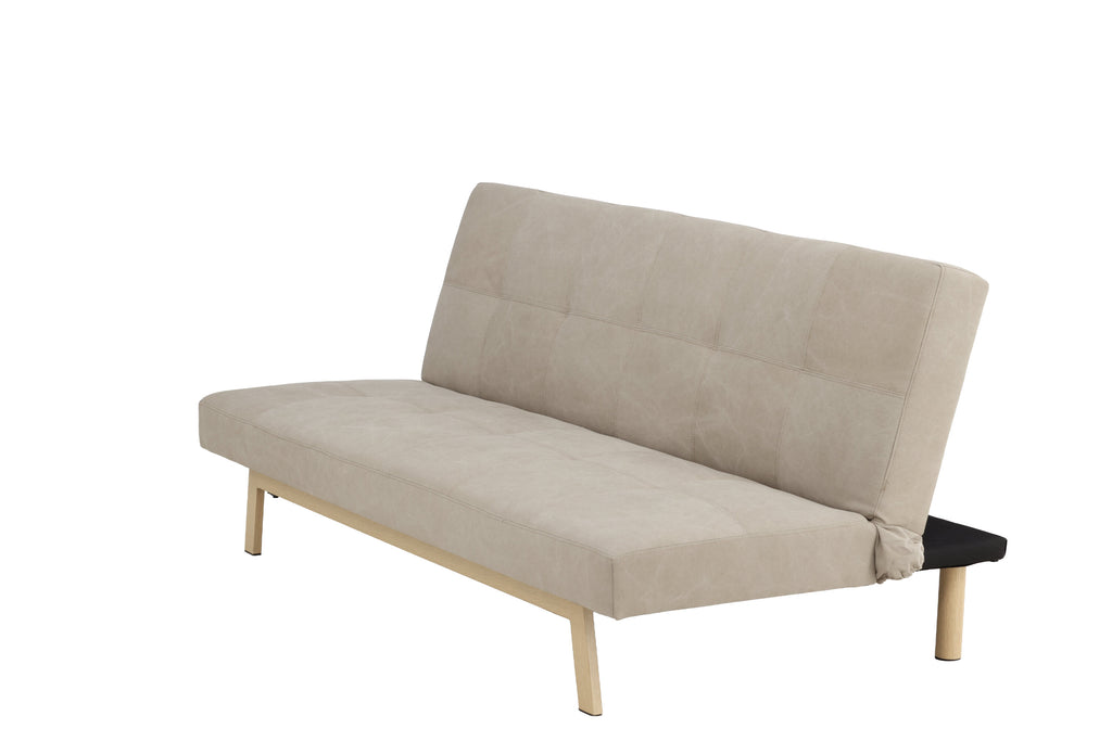 Bodil bäddsoffa beige tyg med linnestruktur och stålstomme i träimitation