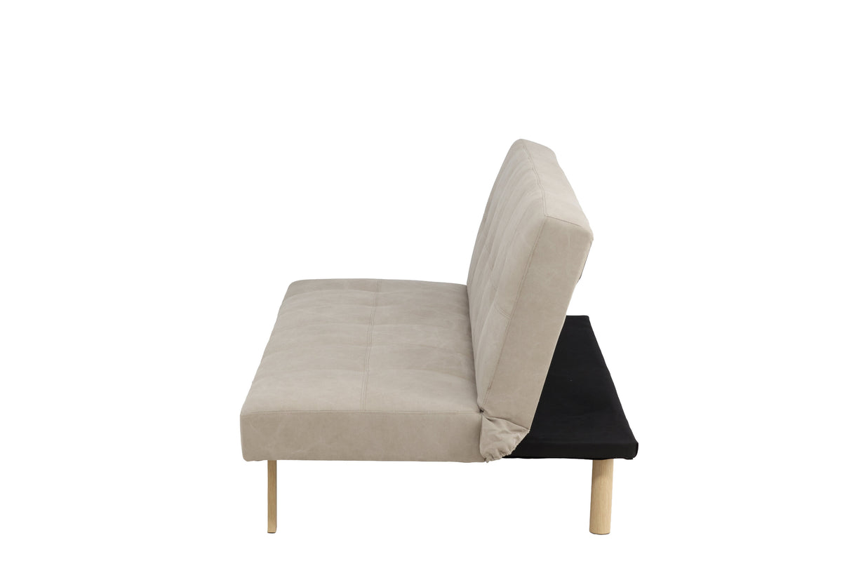 Bodil bäddsoffa beige tyg med linnestruktur och stålstomme i träimitation