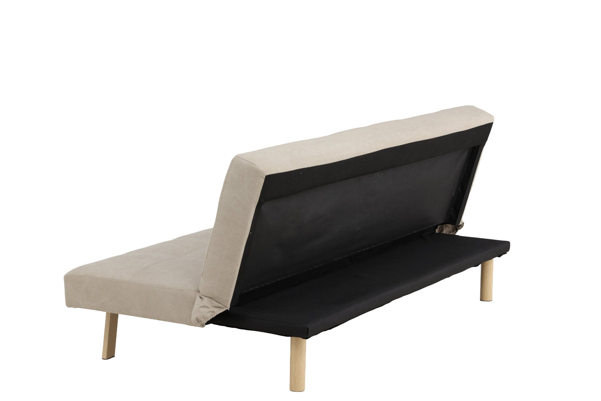 Bodil bäddsoffa beige tyg med linnestruktur och stålstomme i träimitation