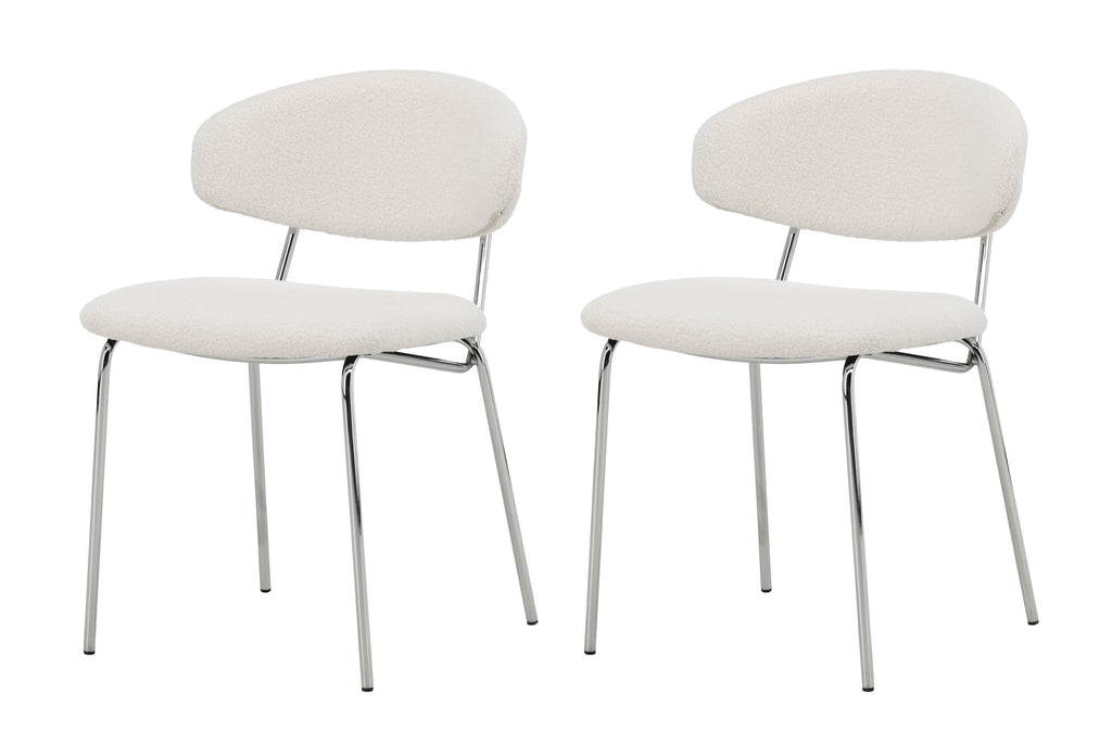 Chico matstol 2-pack vit bouclé med förkromade stålben