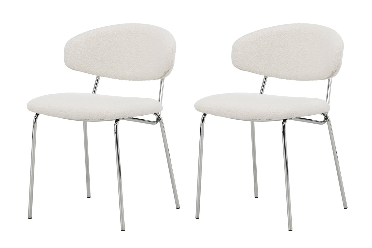 Chico matstol 2-pack vit bouclé med förkromade stålben