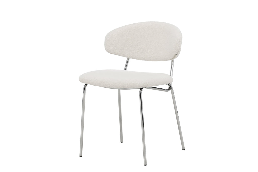Chico matstol 2-pack vit bouclé med förkromade stålben