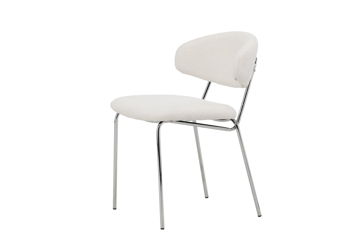 Chico matstol 2-pack vit bouclé med förkromade stålben