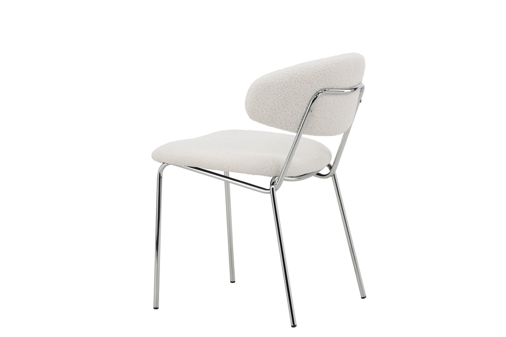 Chico matstol 2-pack vit bouclé med förkromade stålben