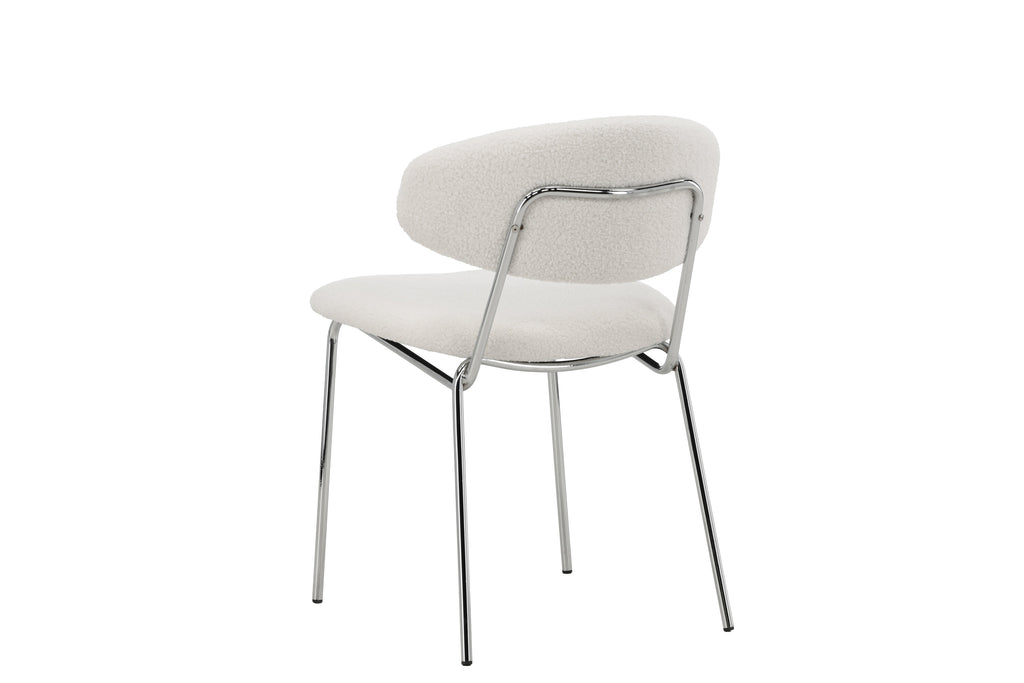 Chico matstol 2-pack vit bouclé med förkromade stålben