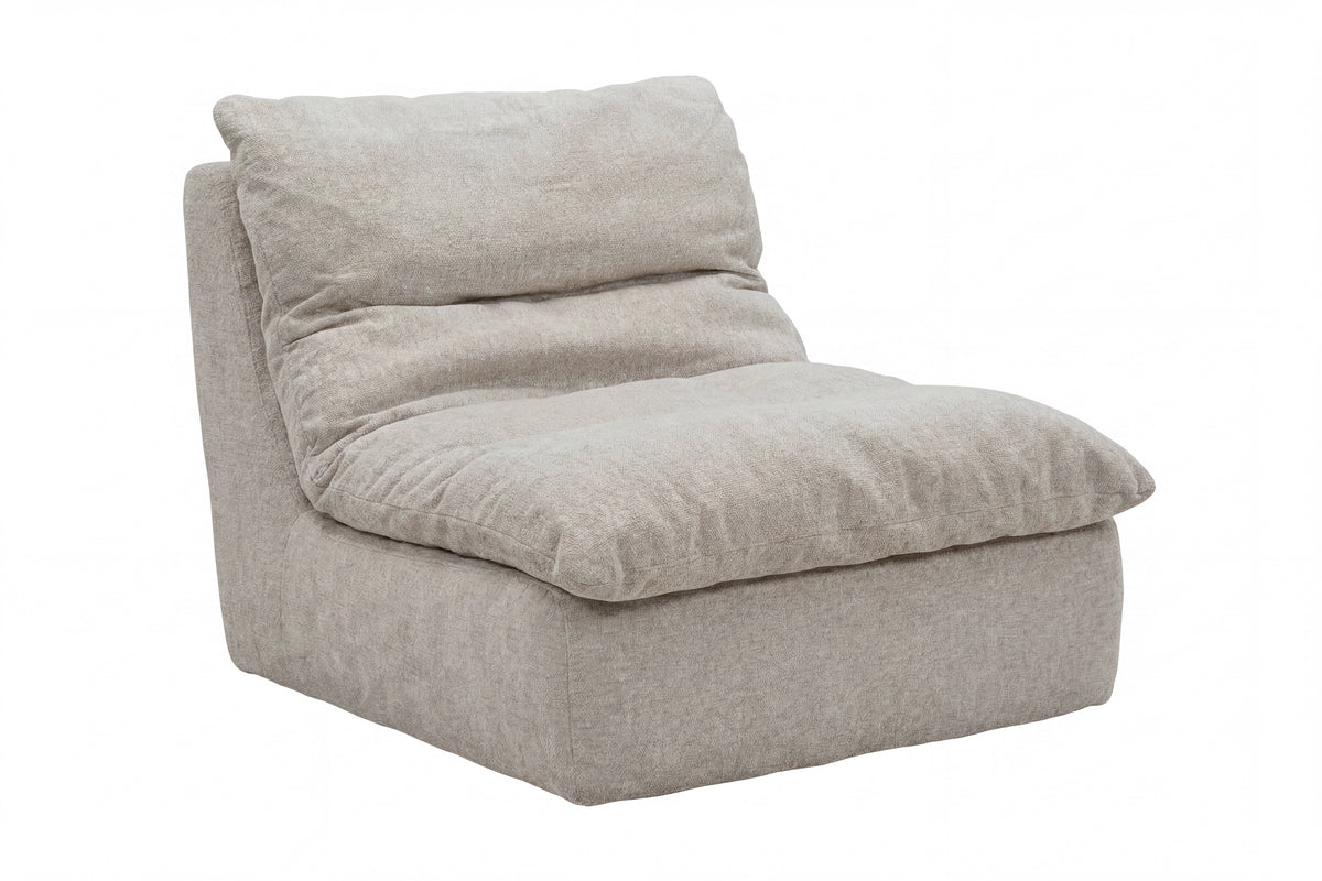Selar komprimerad vilfåtölj i beige tyg
