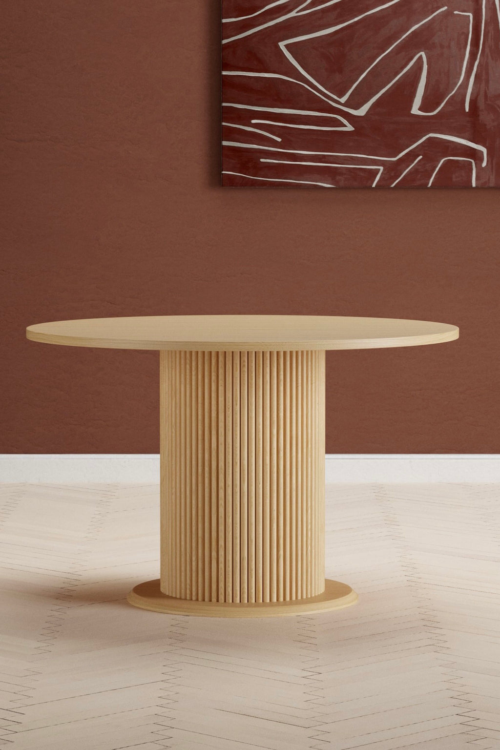 Reko runt matbord naturfärgat MDF med papperslaminat