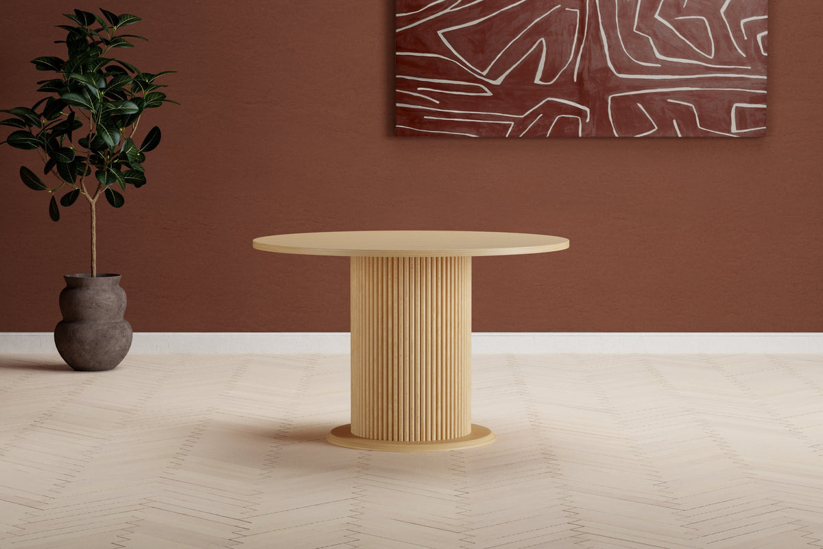Reko runt matbord naturfärgat MDF med papperslaminat