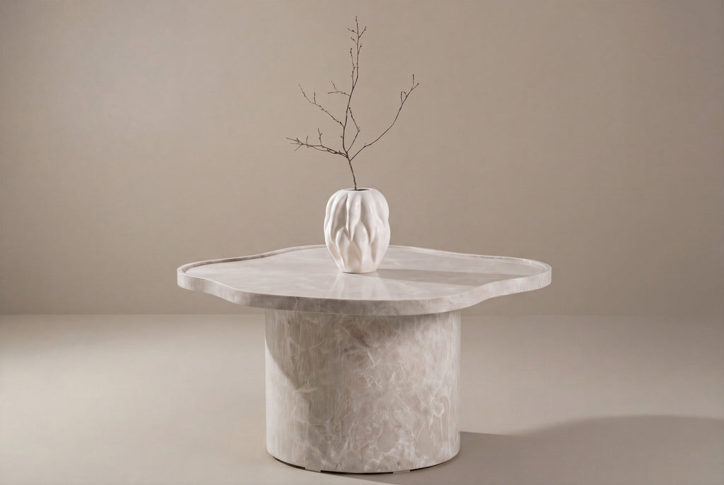 Ilse soffbord beige marmorimitation i MDF med 3D-papperslaminat